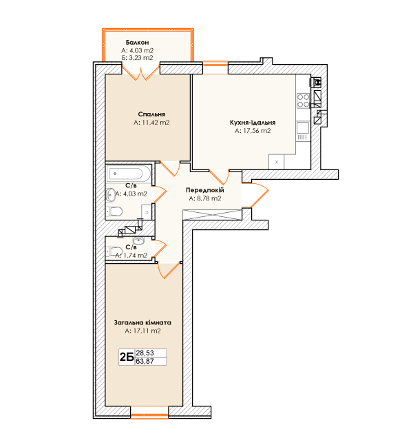 2-комнатная 63.87 м² в ЖК Life от 15 500 грн/м², пгт Гостомель