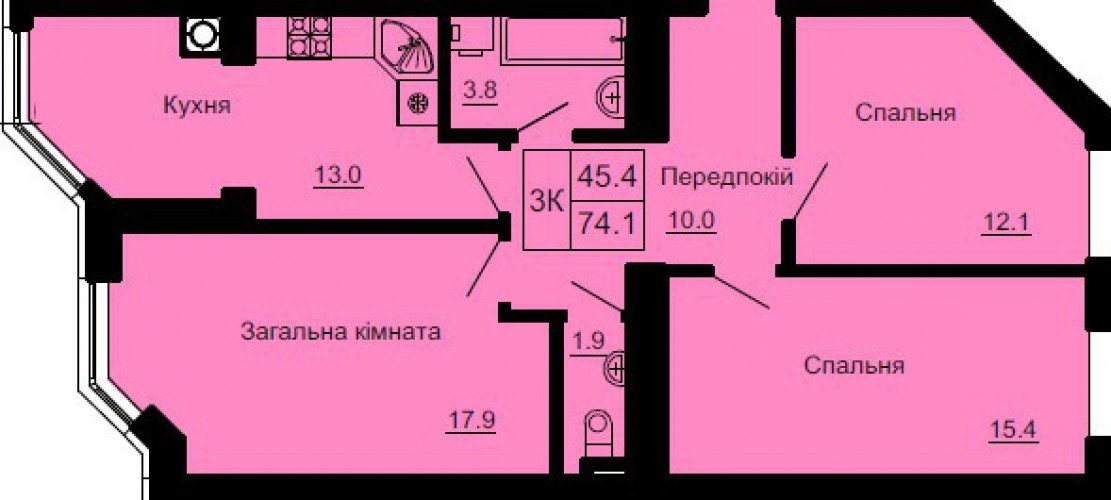 3-комнатная 74.1 м² в ЖК София Клубный от 24 000 грн/м², с. Софиевская Борщаговка