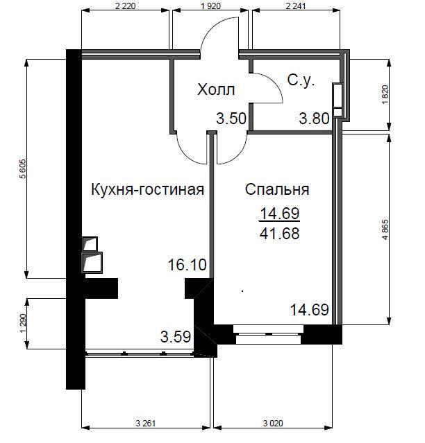 1-комнатная 41.68 м² в ЖК Софиевский квартал от 20 600 грн/м², с. Софиевская Борщаговка