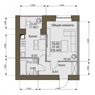 1-комнатная 37.05 м² в ЖК Софиевский квартал от 16 500 грн/м², с. Софиевская Борщаговка