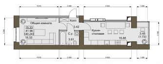 1-комнатная 41.96 м² в ЖК Софиевский квартал от 21 000 грн/м², с. Софиевская Борщаговка