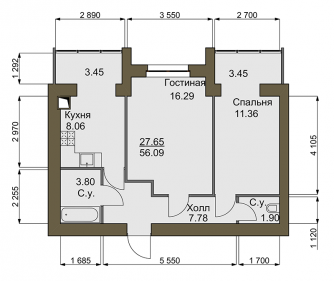 2-комнатная 56.9 м² в ЖК Софиевский квартал от 15 100 грн/м², с. Софиевская Борщаговка