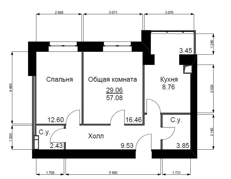 2-комнатная 57.08 м² в ЖК Софиевский квартал от 15 100 грн/м², с. Софиевская Борщаговка