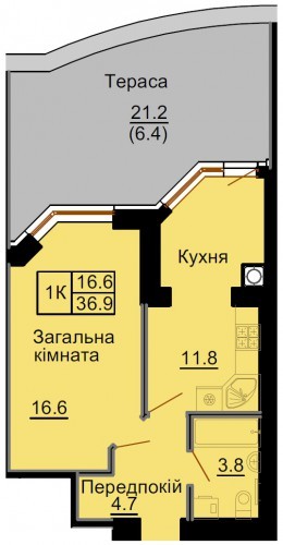 1-комнатная 36.9 м² в ЖК София Клубный от застройщика, с. Софиевская Борщаговка