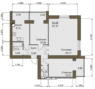 3-комнатная 89.8 м² в ЖК Софиевский квартал от 18 500 грн/м², с. Софиевская Борщаговка