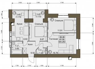 3-комнатная 65.98 м² в ЖК Софиевский квартал от 15 000 грн/м², с. Софиевская Борщаговка