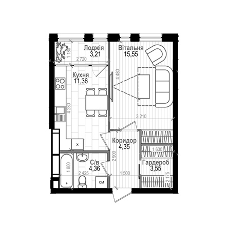 1-кімнатна 42.38 м² в ЖК Науки 58 від 22 400 грн/м², Київ