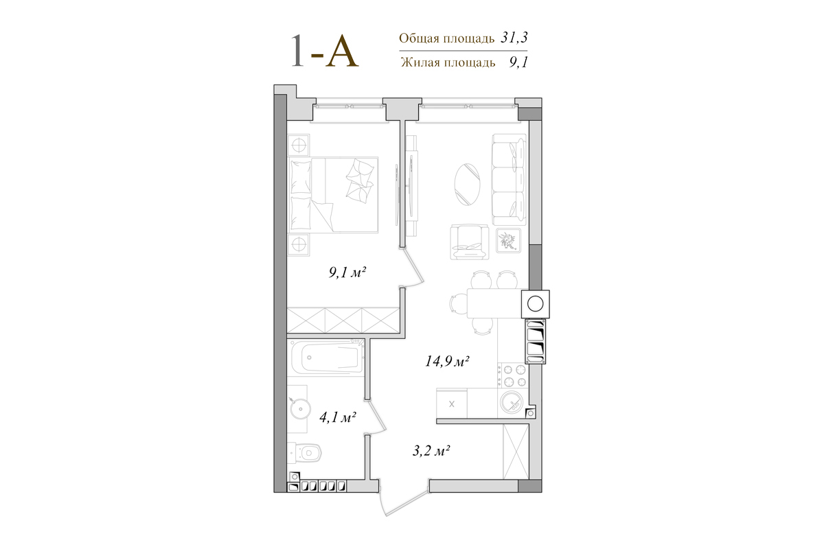 1-кімнатна 31.3 м² в КБ DeLuxe від 19 000 грн/м², м. Ірпінь