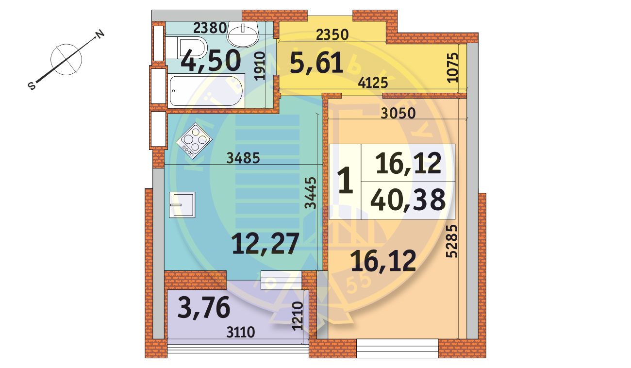 1-комнатная 40.38 м² в ЖК Медовый от 21 855 грн/м², Киев
