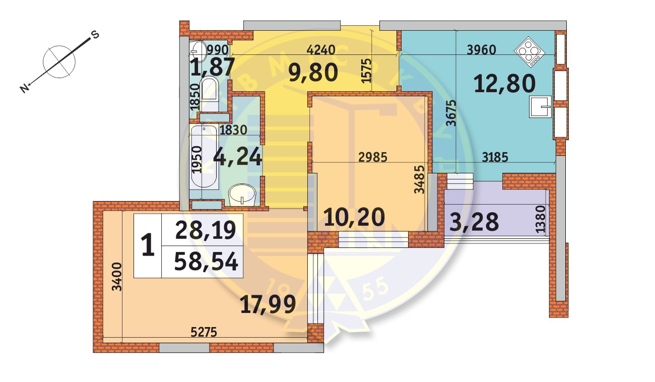 2-комнатная 58.54 м² в ЖК Медовый от 21 500 грн/м², Киев