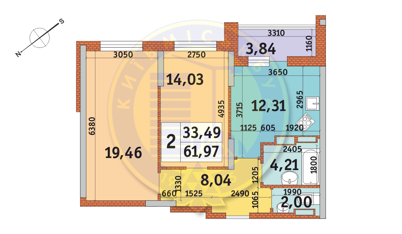 2-комнатная 61.97 м² в ЖК Медовый от 21 500 грн/м², Киев