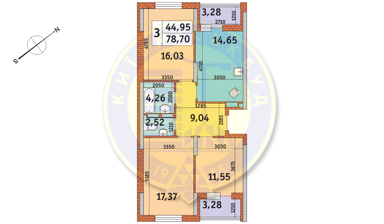 3-комнатная 78.7 м² в ЖК Медовый от 23 328 грн/м², Киев