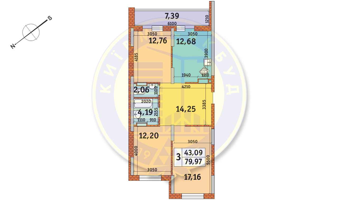 3-комнатная 79.97 м² в ЖК Медовый от 28 385 грн/м², Киев