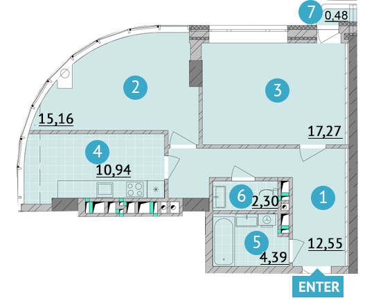 2-комнатная 63.09 м² в ЖК Smart Plaza Obolon от 47 550 грн/м², Киев
