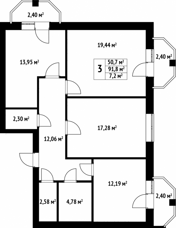 3-кімнатна 91.8 м² в ЖК Волошковий від 21 650 грн/м², с. Софіївська Борщагівка