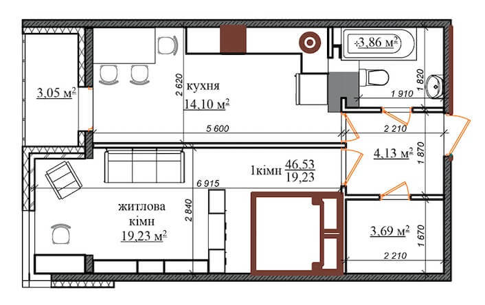 1-комнатная 46.53 м² в ЖК Грюнвальд от 19 800 грн/м², Киев