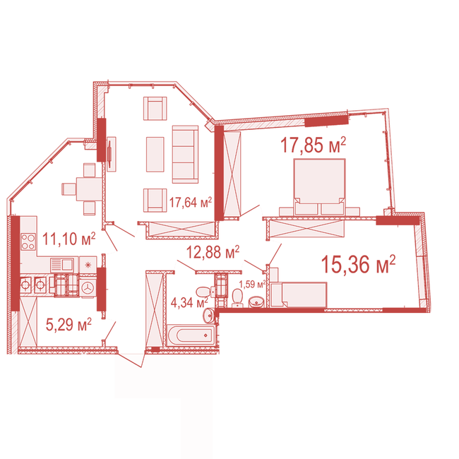3-комнатная 86.05 м² в ЖК Crystal Avenue от 25 500 грн/м², с. Петропавловская Борщаговка
