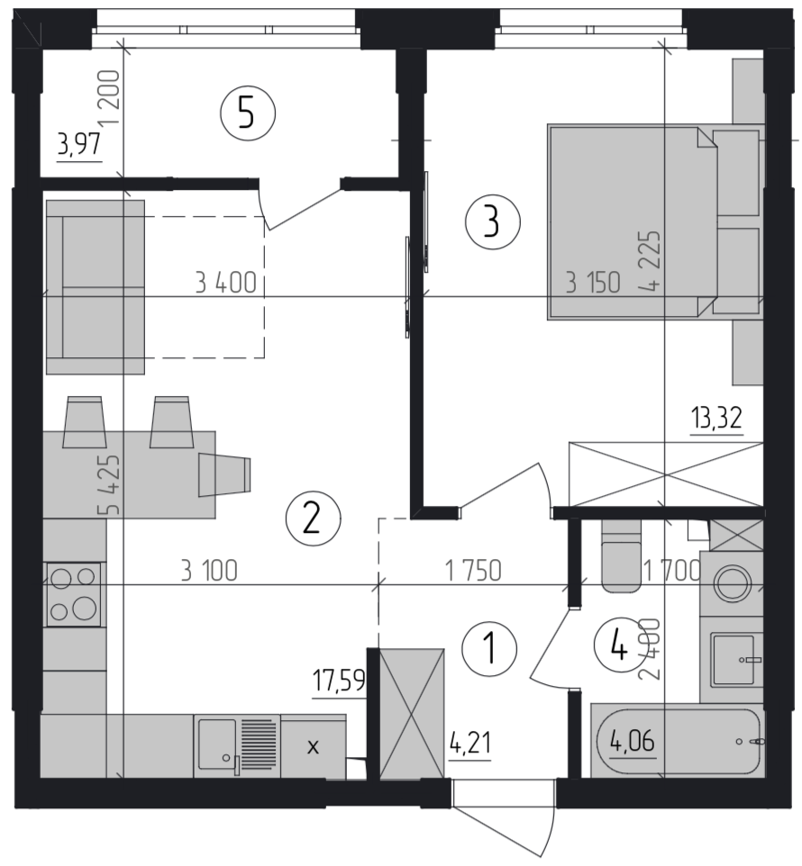 1-комнатная 43.15 м² в ЖК Район-2 от застройщика, Киев