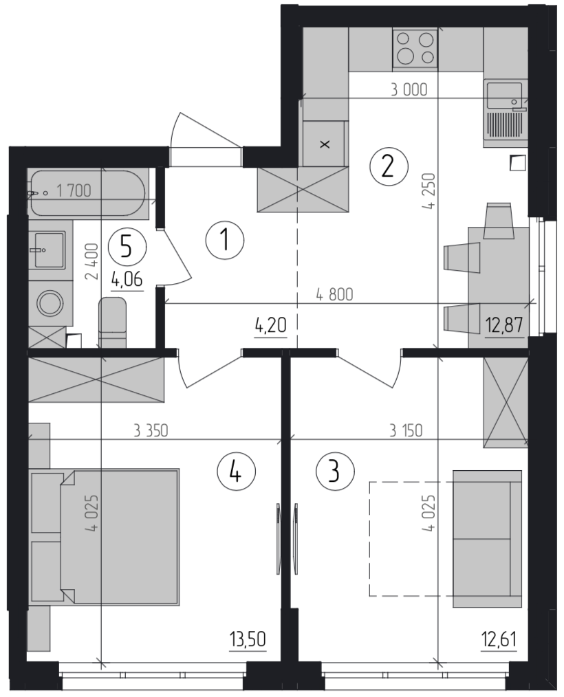 2-комнатная 47.24 м² в ЖК Район-2 от застройщика, Киев
