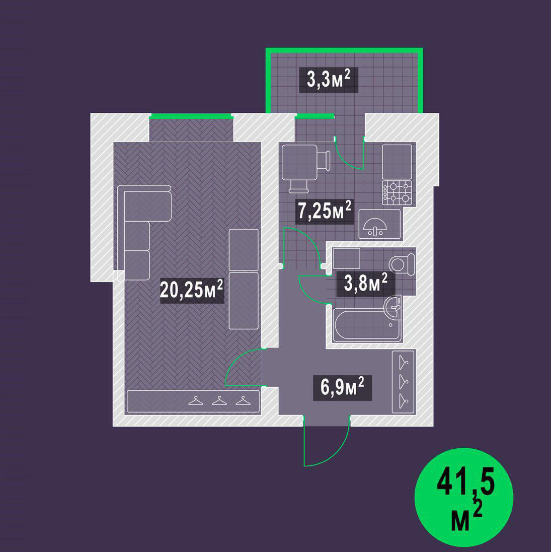 1-кімнатна 41.5 м² в ЖК Garden Sky від 14 000 грн/м², м. Васильків