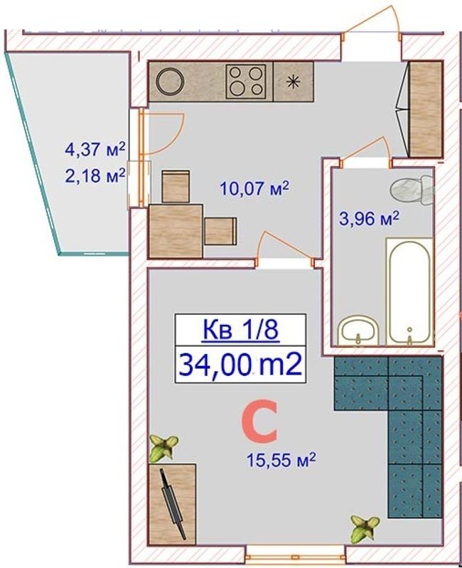 1-кімнатна 34 м² в ЖК Квітковий від 15 450 грн/м², смт Ворзель