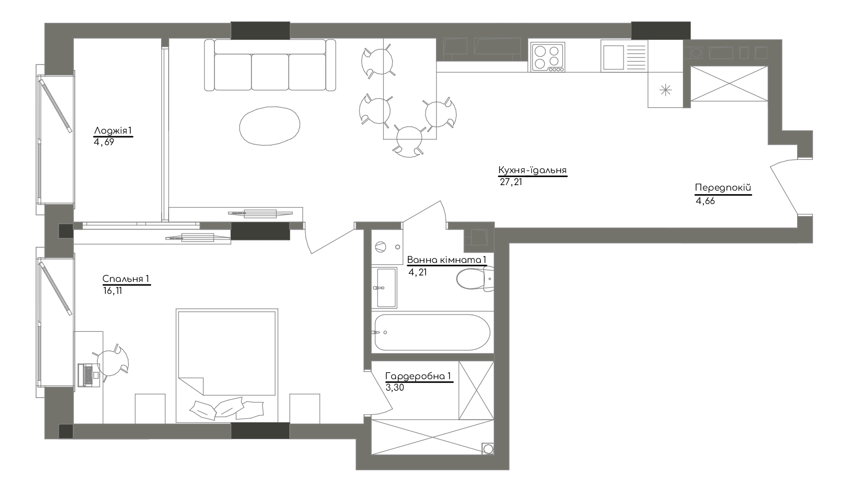 1-кімнатна 60.18 м² в ЖК Washington Concept House від 72 690 грн/м², Київ