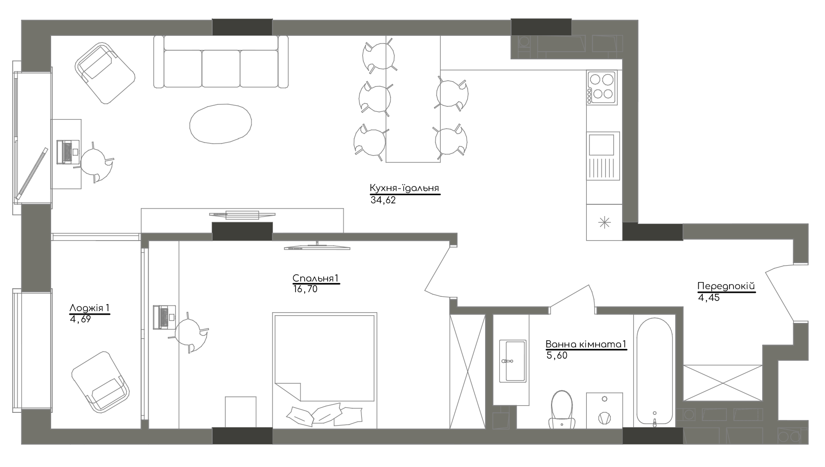 1-кімнатна 66.23 м² в ЖК Washington Concept House від 49 451 грн/м², Київ