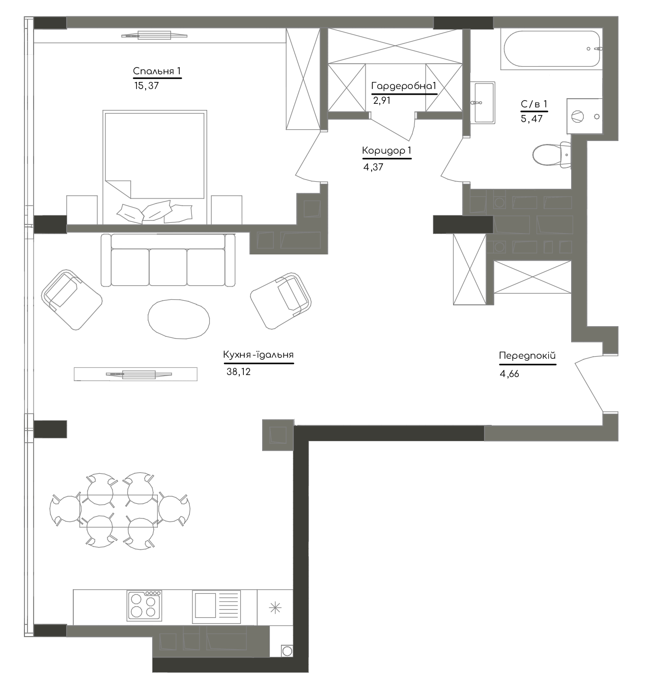 1-кімнатна 70.9 м² в ЖК Washington Concept House від 49 451 грн/м², Київ