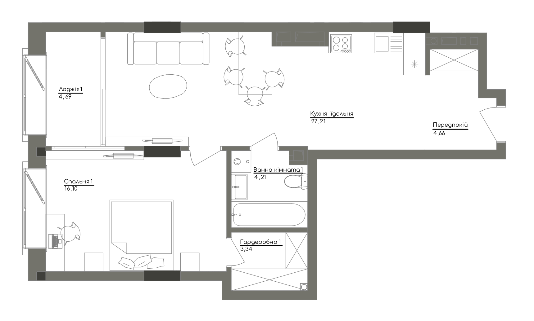 1-кімнатна 60.21 м² в ЖК Washington Concept House від 49 451 грн/м², Київ