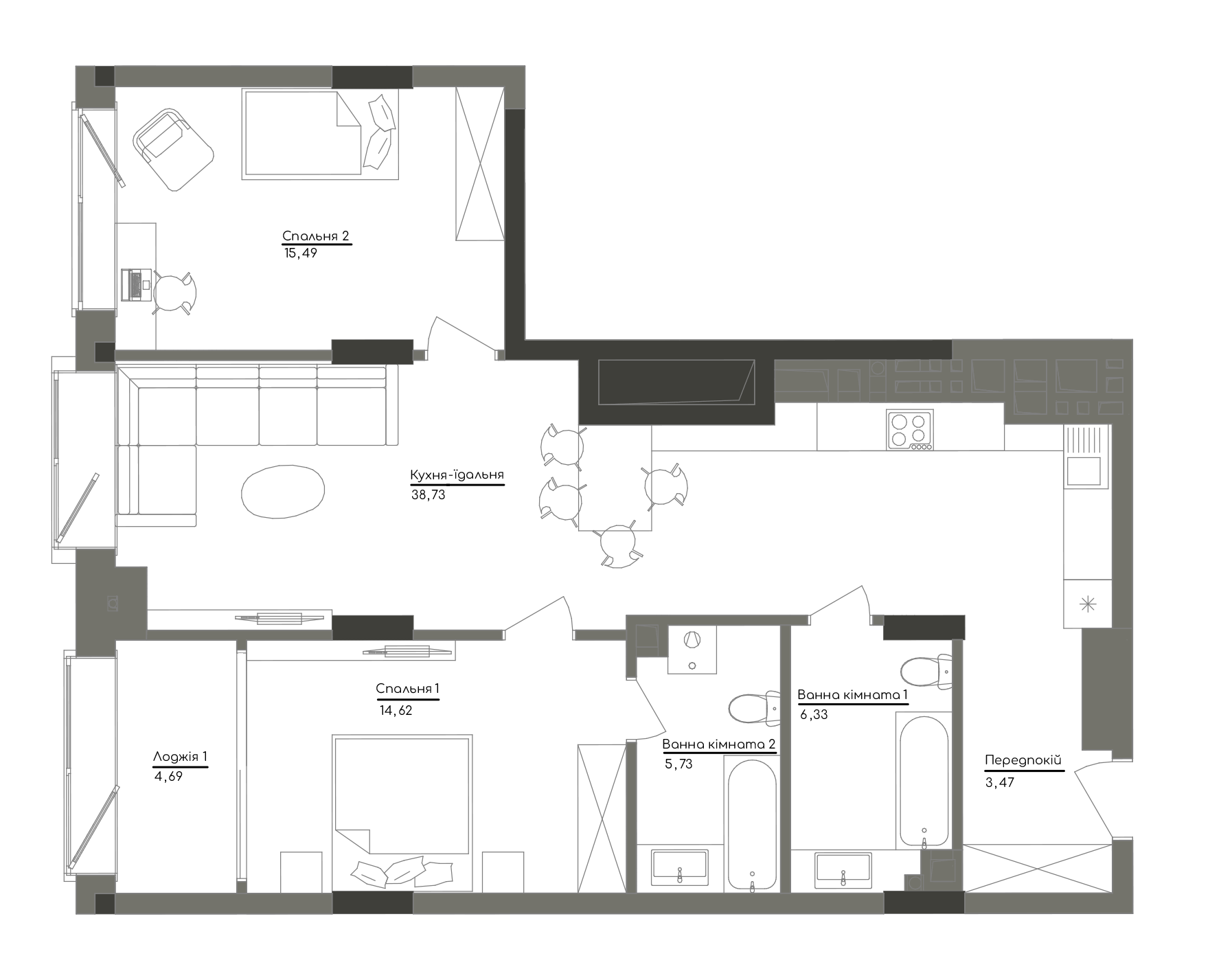 2-кімнатна 89.06 м² в ЖК Washington Concept House від 49 200 грн/м², Київ