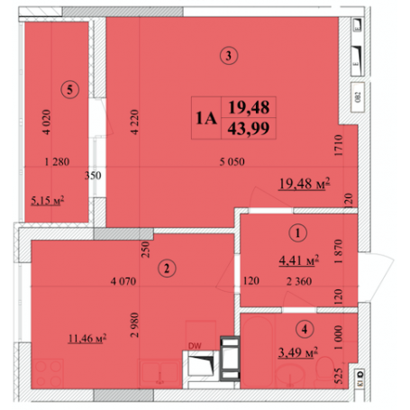 1-кімнатна 43.99 м² в ЖК Будинок на Волошина від 27 400 грн/м², Київ