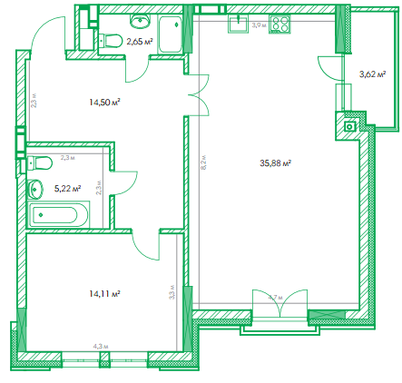 1-кімнатна 72.1 м² в ЖК Garden City Residence від 51 900 грн/м², Київ