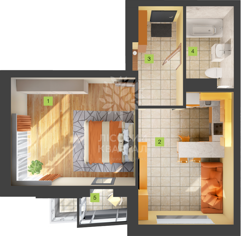 1-кімнатна 50.32 м² в ЖК Лісовий квартал від 18 500 грн/м², м. Бровари