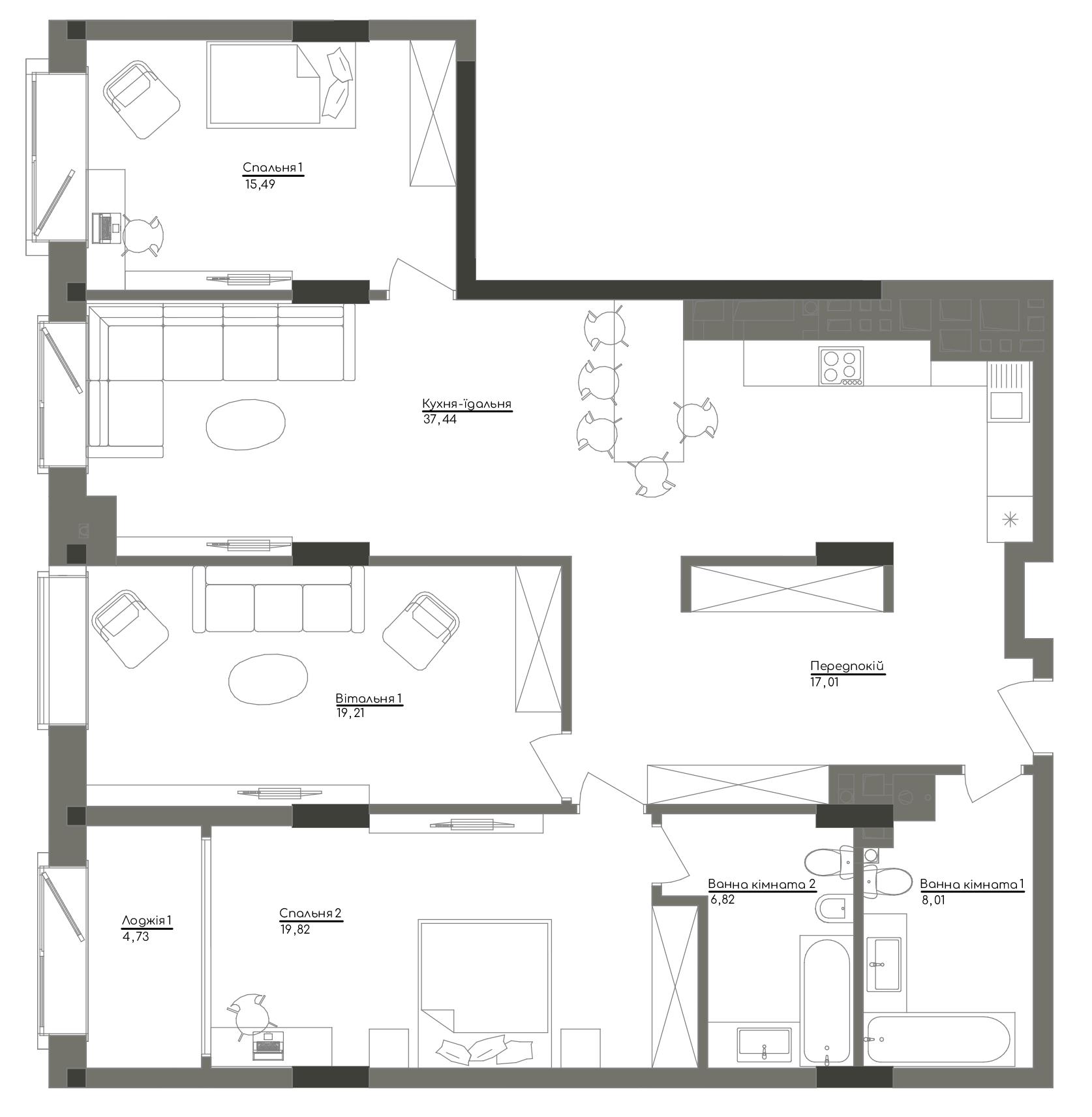 3-кімнатна 130.27 м² в ЖК Washington Concept House від 58 362 грн/м², Київ