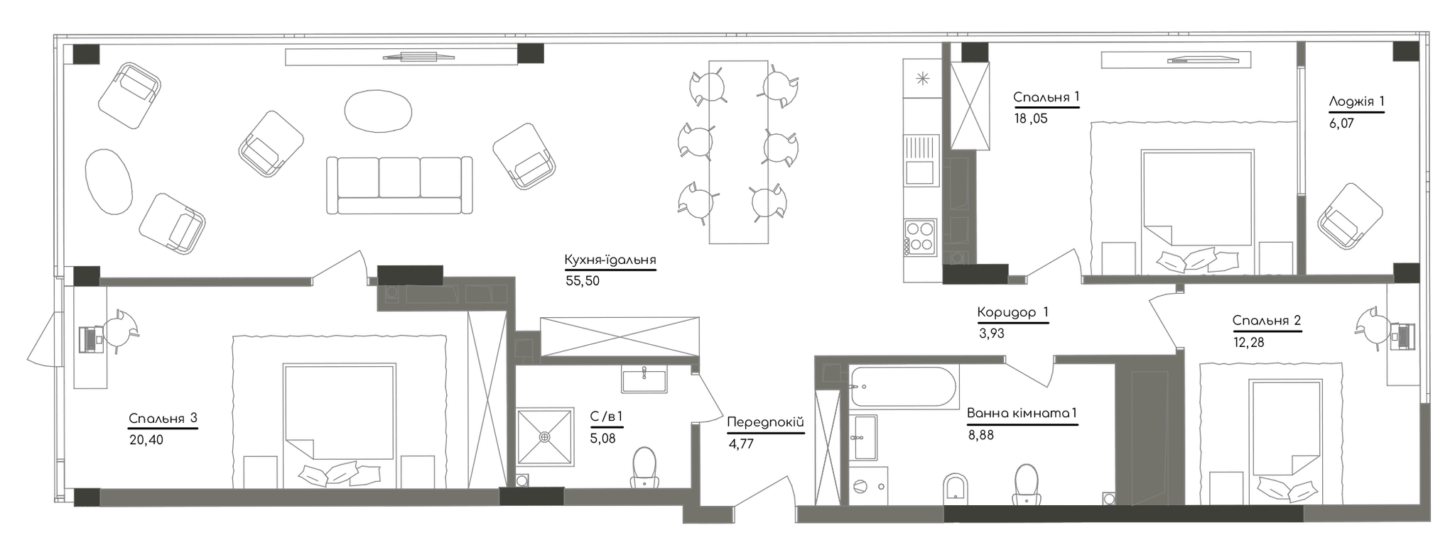 3-кімнатна 135.47 м² в ЖК Washington Concept House від 59 802 грн/м², Київ