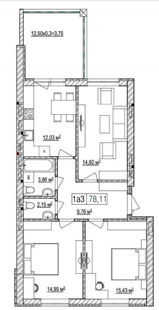 3-кімнатна 77.73 м² в ЖК Панорама від 17 000 грн/м², Київ
