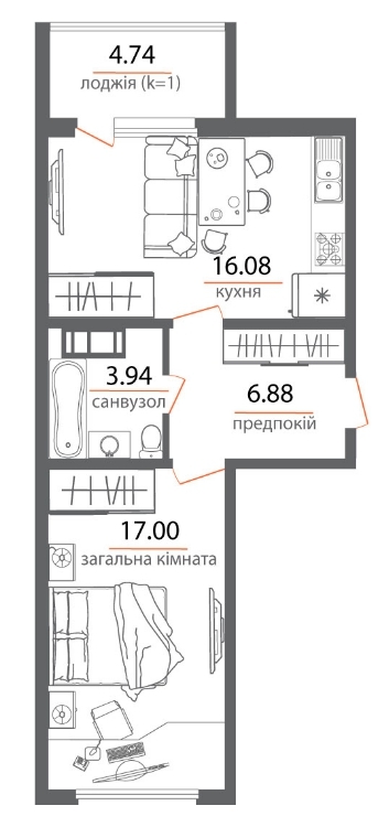 1-комнатная 48.64 м² в ЖК Welcome Home на Стеценко от 30 000 грн/м², Киев