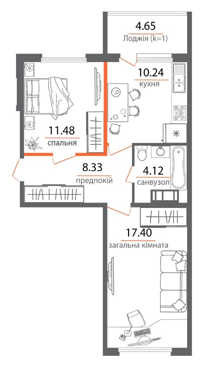 2-комнатная 56.44 м² в ЖК Welcome Home на Стеценко от 31 000 грн/м², Киев