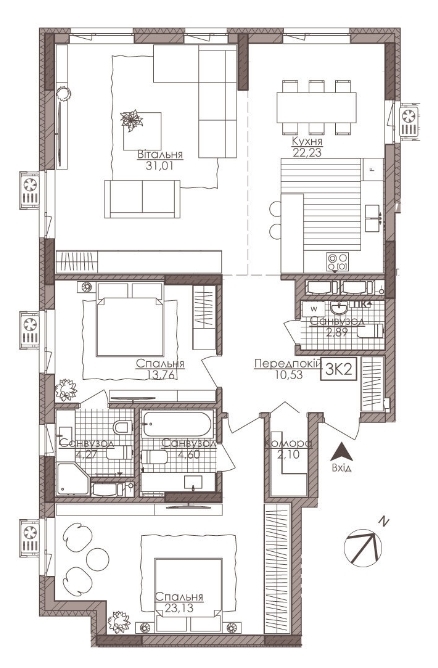 3-кімнатна 114.52 м² в ЖК Камертон від 63 950 грн/м², Київ