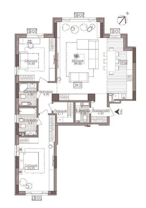3-кімнатна 120.16 м² в ЖК Камертон від 63 950 грн/м², Київ