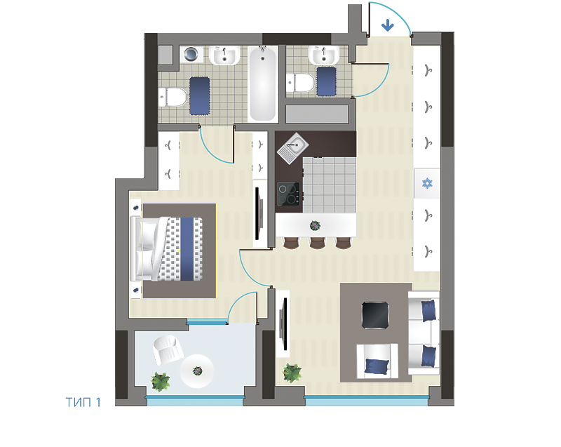 1-комнатная 46.4 м² в ЖК Славутич 2.0 от 32 000 грн/м², Киев