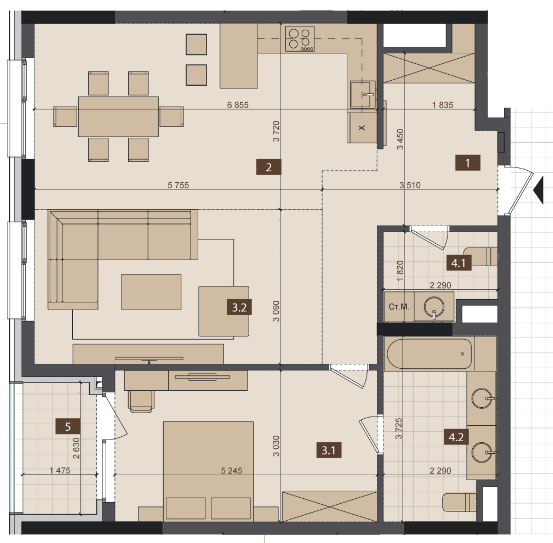 2-комнатная 84.1 м² в ЖК Tetris Hall от 149 250 грн/м², Киев