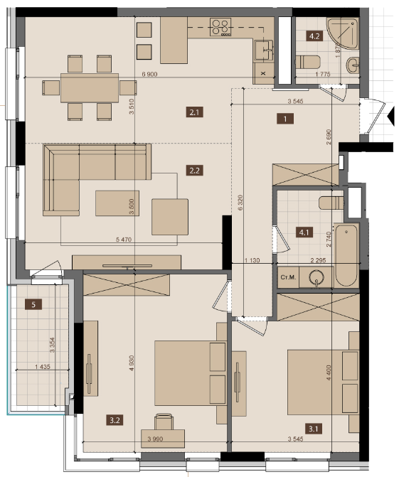 2-комнатная 99.9 м² в ЖК Tetris Hall от 149 250 грн/м², Киев