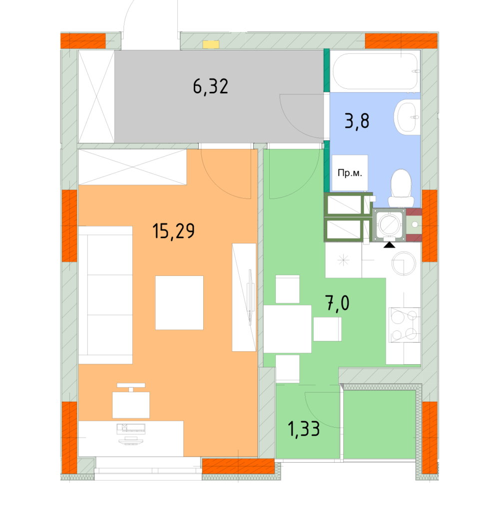 1-комнатная 33.08 м² в ЖК На Прорезной от застройщика, пгт Гостомель