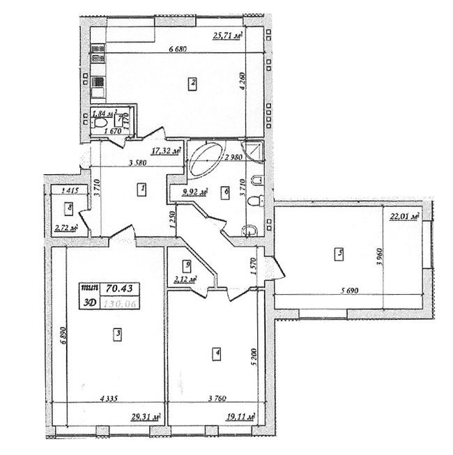 3-кімнатна 130.06 м² в ЖК BaikalSKY від 18 400 грн/м², Київ