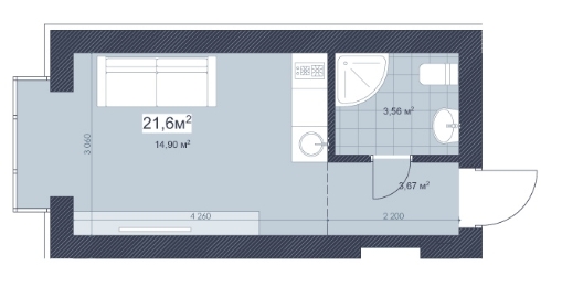 1-комнатная 21.6 м² в ЖК Sky Hill от 35 800 грн/м², Киев