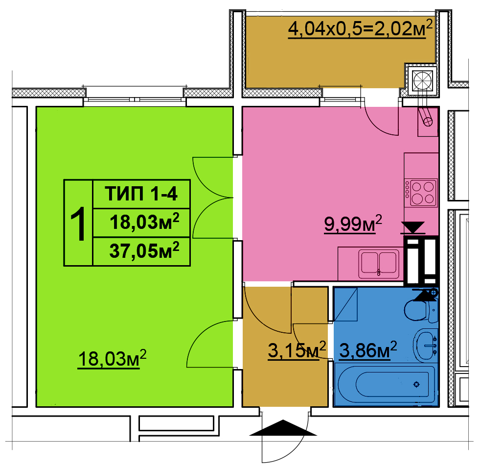 1-кімнатна 37.05 м² в ЖК Квартал Тарасівський від 12 600 грн/м², с. Тарасівка