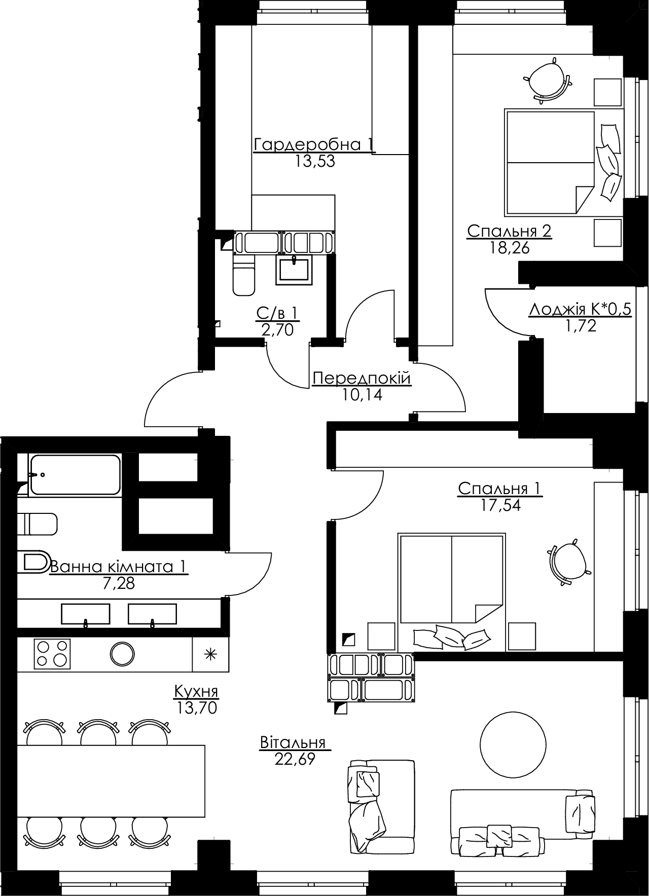 3-кімнатна 107.56 м² в ЖК Resident Concept House від 55 650 грн/м², Київ