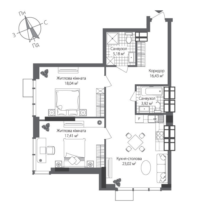 2-комнатная 84 м² в ЖК RiverStone от 45 494 грн/м², Киев