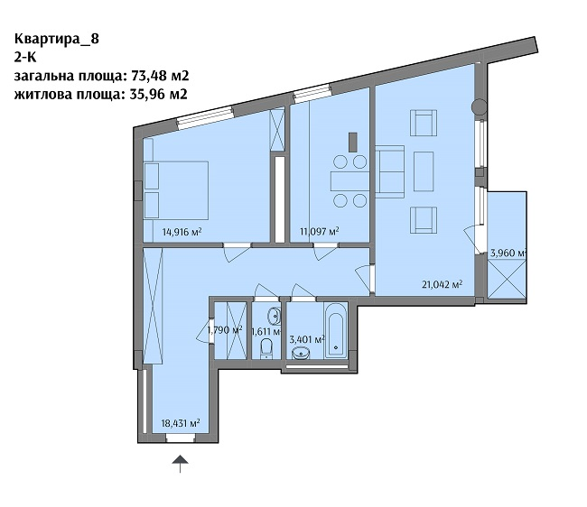 2-комнатная 73.48 м² в ЖК на ул. Варшавская, 201А от 18 500 грн/м², Львов